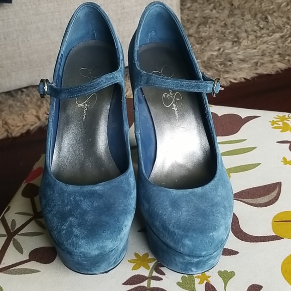 Jessica Simpson aqua blue suede platform shoes